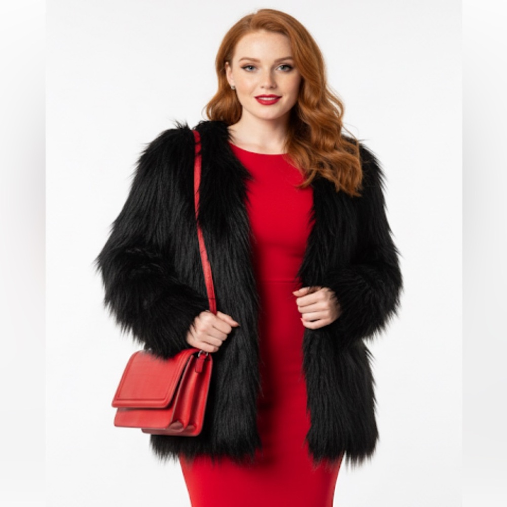 Lanshifei black teddy faux fur plush jacket